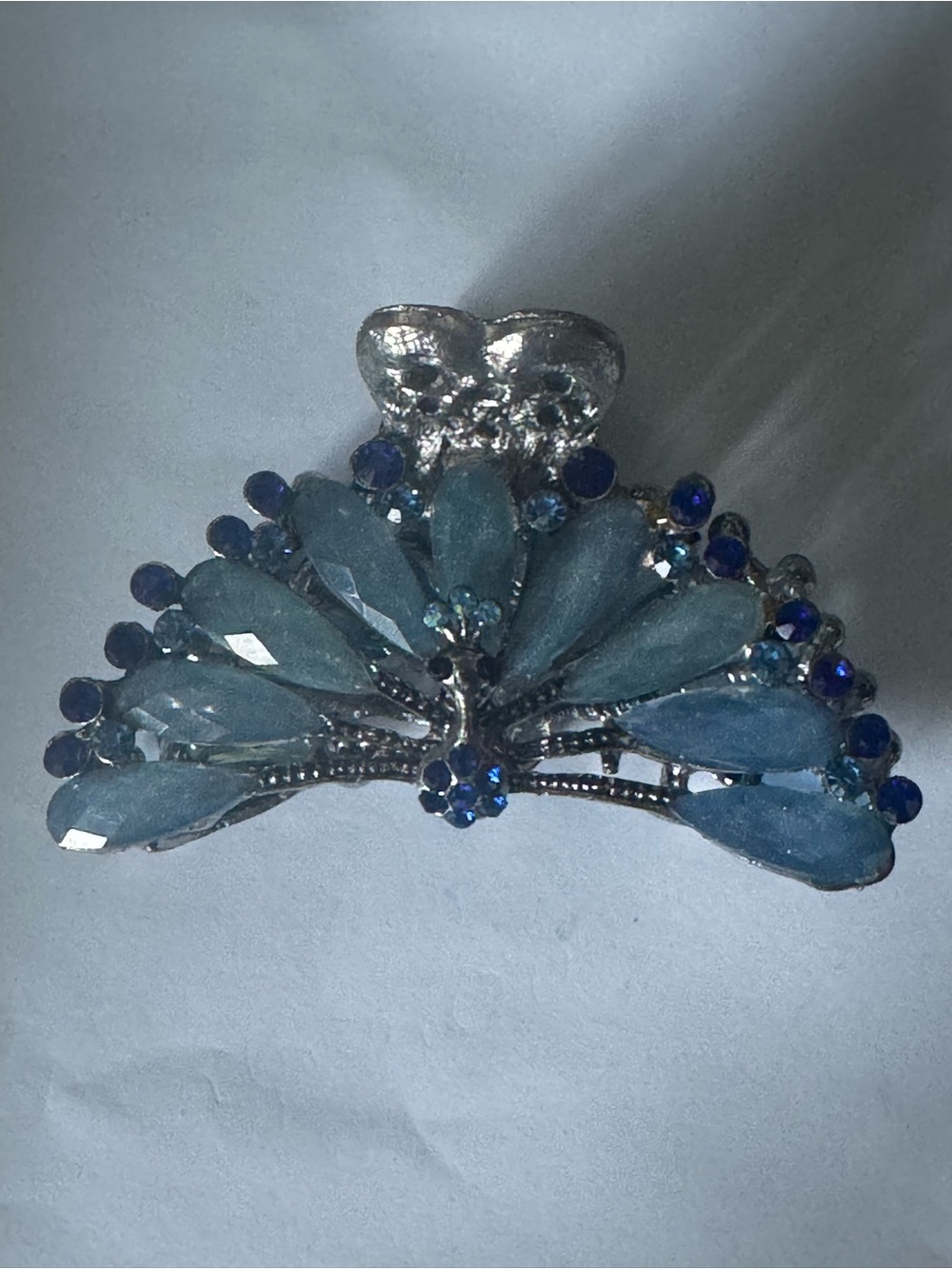 Vintage - Style Rhinestone Peacock Metal Hair Claw Clip - Sparkling Blue